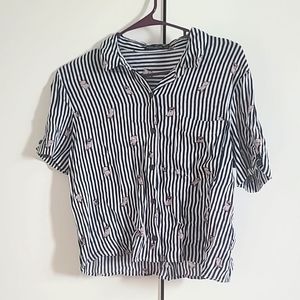 Bershka Striped pug button up crop top